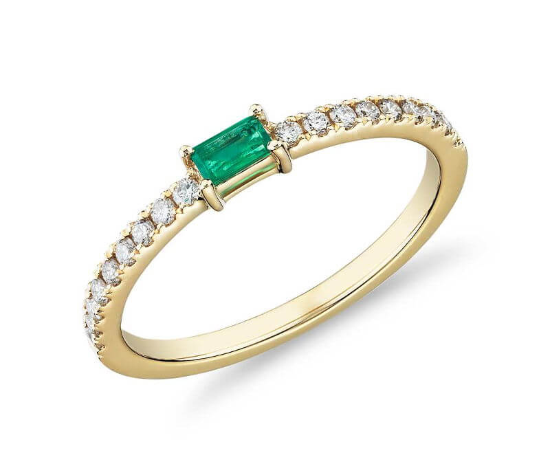Baguette Emerald & Diamond Pave Stacking Ring