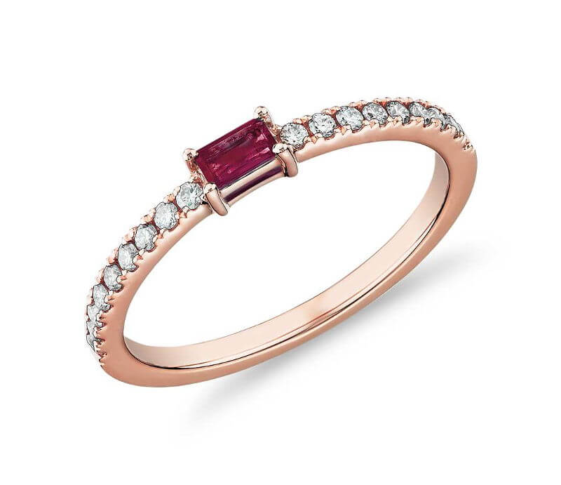 Baguette Ruby and Diamond Pave Stacking Ring
