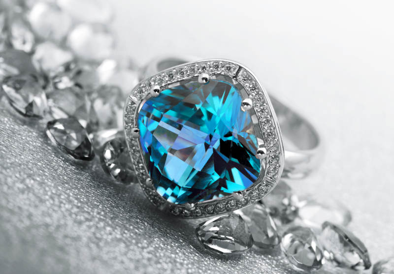 Blue Topaz and Diamonds Ring for December Birthstone Gift