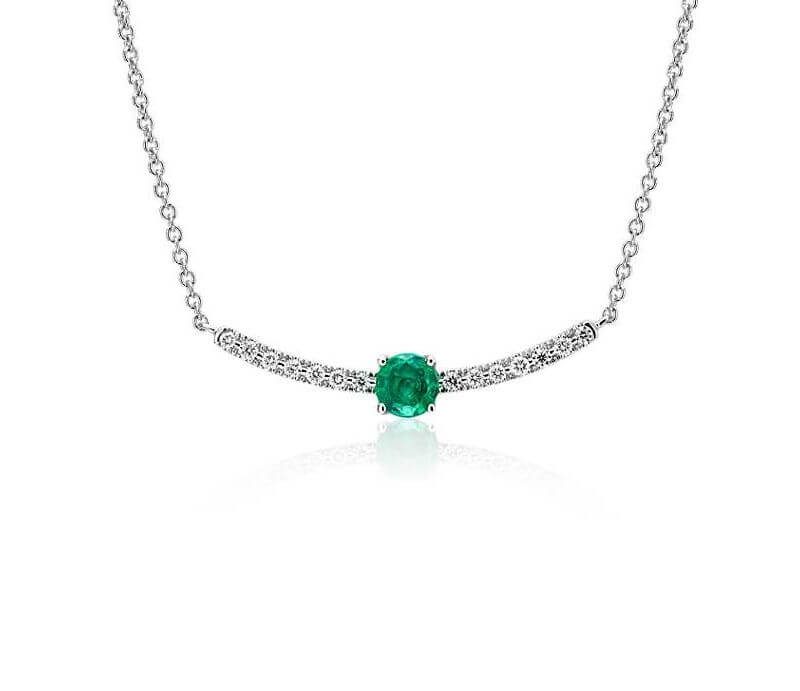 Petite Emerald & Diamond Curved Bar Necklace