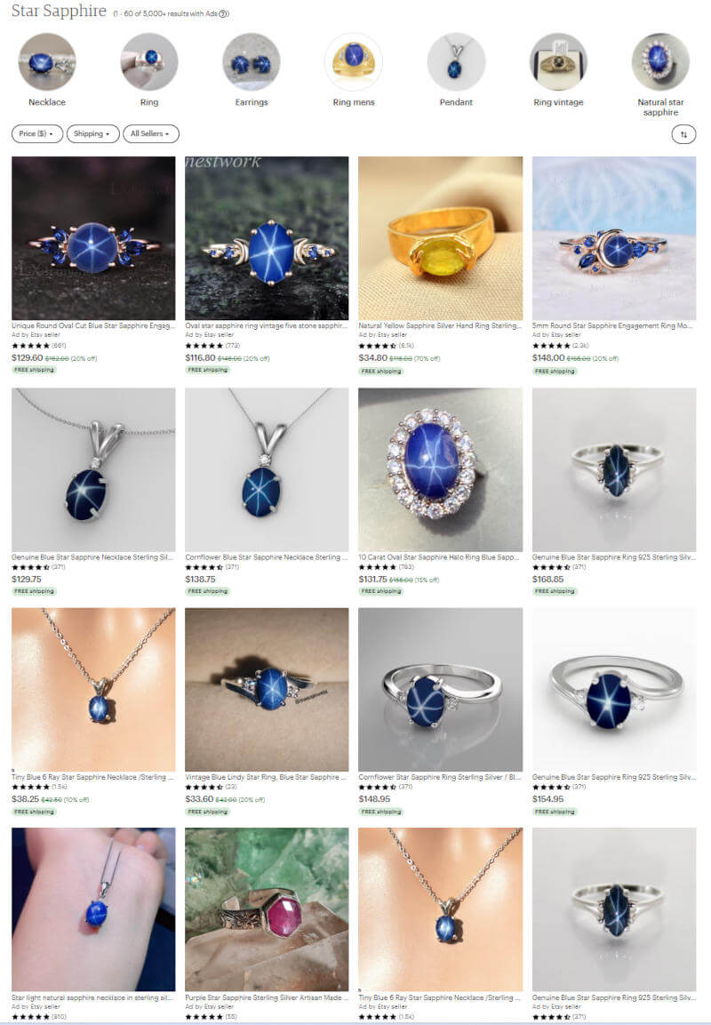 Buying Star Sapphires on ETSY