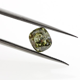 Fancy Dark Gray Greenish Yellow (Chameleon) Diamond, Cushion, 0.83 carat - B