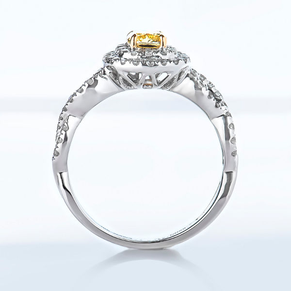 Fancy Intense Yellow Diamond Ring, Cushion, 0.51 carat, VS2 - B
