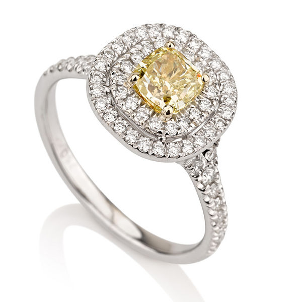 Fancy Yellow Diamond Ring, Cushion, 0.71 carat, VS2 - B
