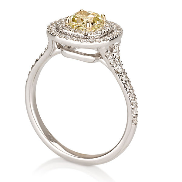Fancy Yellow Diamond Ring, Cushion, 0.71 carat, VS2- C