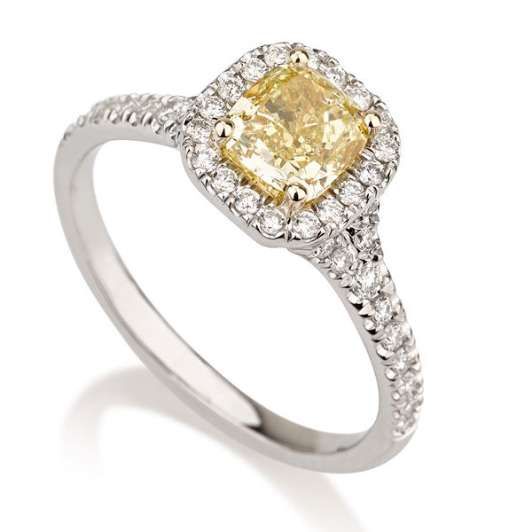 Fancy Yellow Diamond Ring, Cushion, 1.00 carat, VVS2 - B