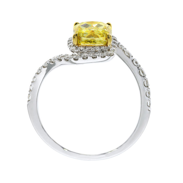 Fancy Yellow Diamond Ring, Cushion, 1.54 carat, SI2 - B