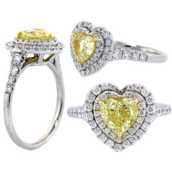 Fancy Yellow Diamond Ring, Heart, 1.01 carat, SI2