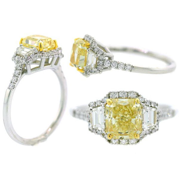 Fancy Light Yellow Diamond Ring, Radiant, 1.30 carat, VS1