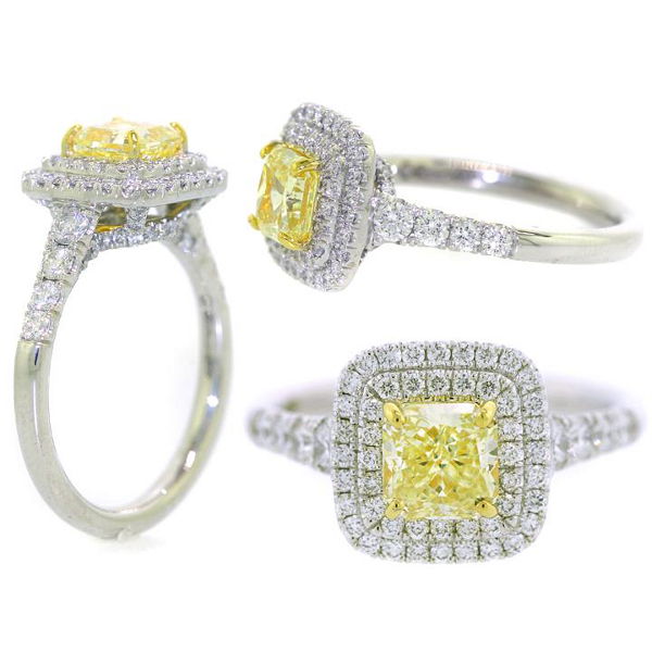 Fancy Yellow Diamond Ring, Radiant, 1.03 carat, VS2