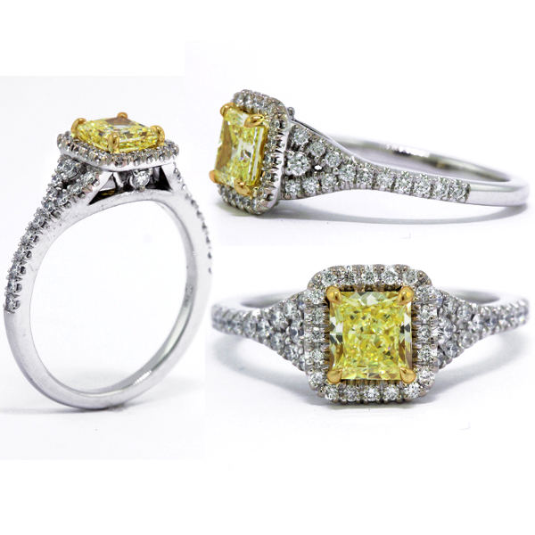 Fancy Yellow Diamond Ring, Radiant, 0.81 carat, VS1