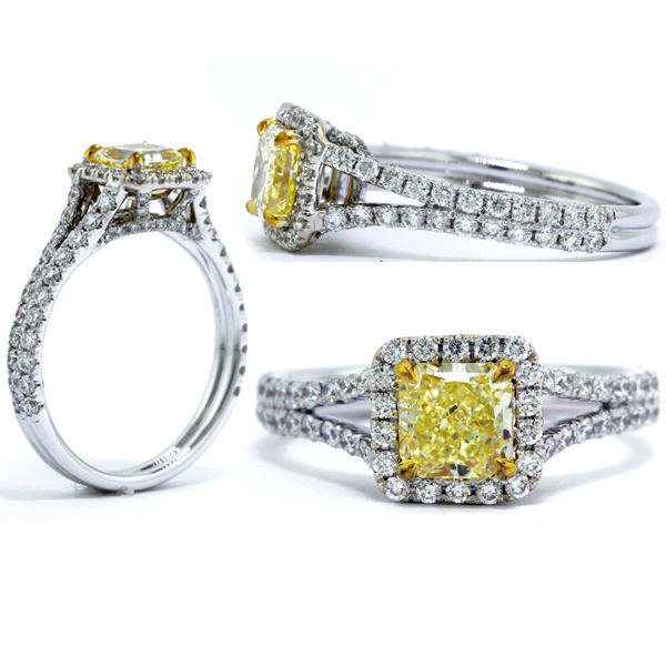 Fancy Yellow Diamond Ring, Radiant, 0.90 carat, VS2