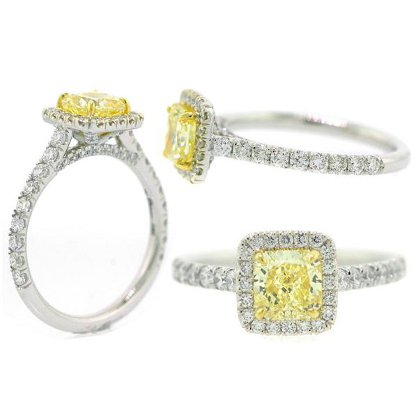 Fancy Yellow Diamond Ring, Radiant, 1.01 carat, VS2
