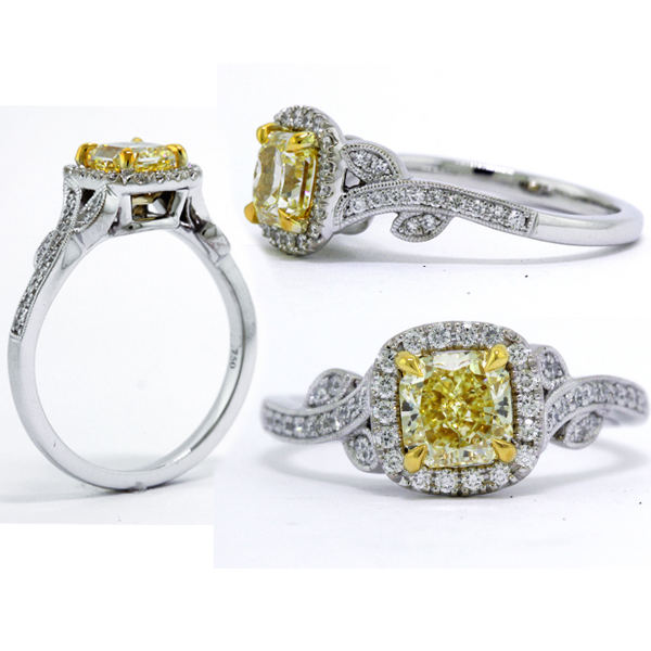 Fancy Yellow Diamond Ring, Radiant, 0.92 carat, VS2