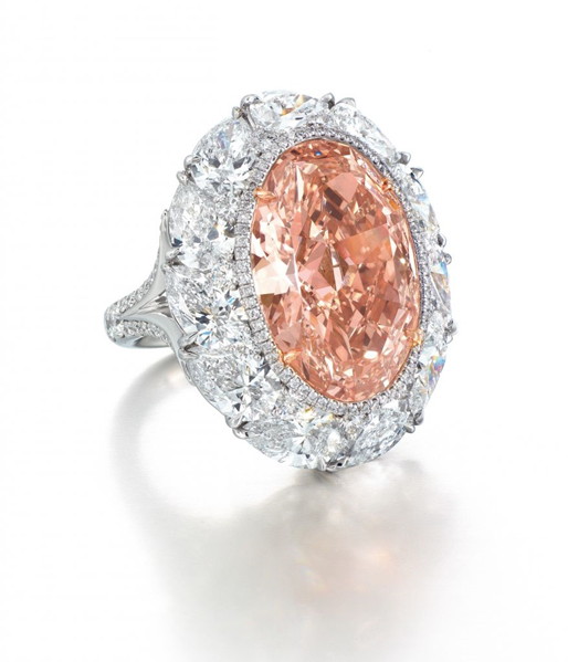 12.85 carat Intense Orangy Pink Diamond Ring