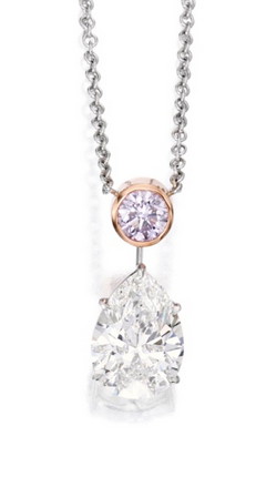 Pear Shaped Diamond Necklace with Dangling Purple Diamond