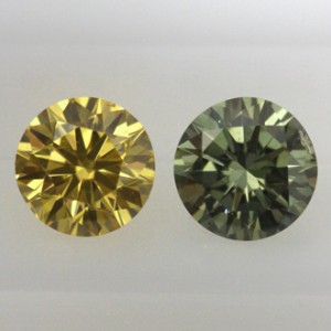 Chemeleon Before and After Pair of Colored Diamonds