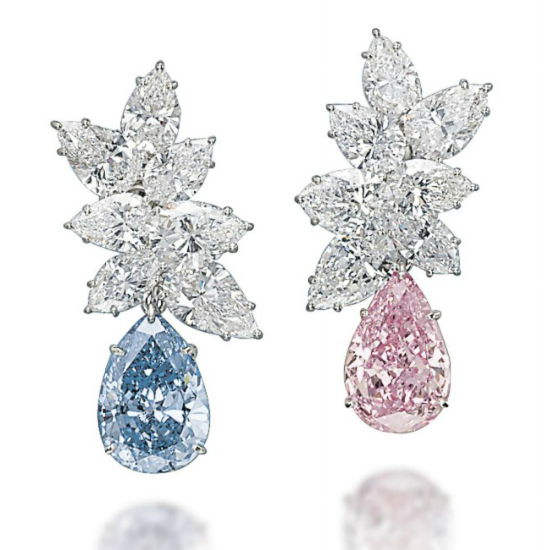 Vivid Blue and Vivid Pink Diamond Earrings by Bulgari