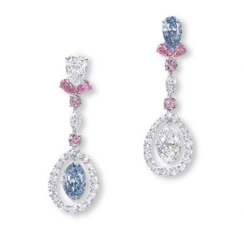 Mismatching Colored Diamond Earrings by Nirav Modi