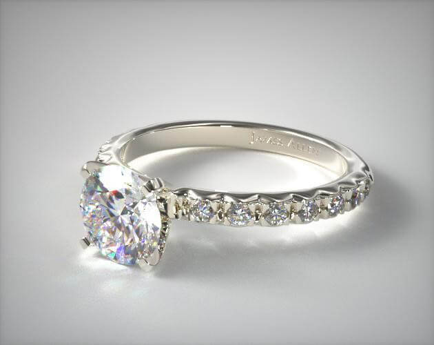 18K WHITE GOLD 0.32CT FRENCH CUT PAVE DIAMOND ENGAGEMENT RING