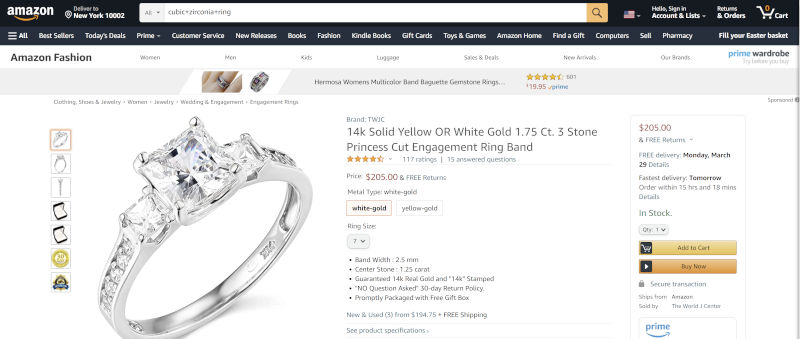 Cubic Zirconia Ring At Amazon