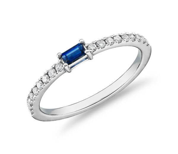 Baguette Sapphire and Diamond Pavé Stacking Ring