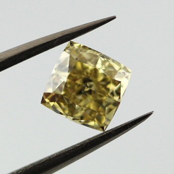 Fancy Brownish Greenish Yellow Diamond, Cushion, 1.07 carat, VS2- C