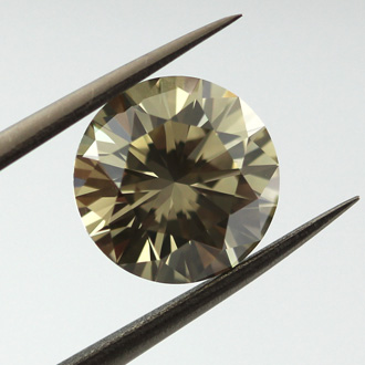 Fancy Dark Brown Greenish Yellow Diamond, Round, 4.20 carat, SI2 - B