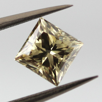Fancy Dark Gray Greenish Yellow Diamond, Princess, 1.11 carat, SI1- C