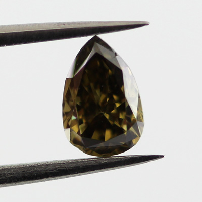 Fancy Dark Greenish Yellow Brown Diamond, Pear, 0.44 carat, SI1