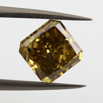 Fancy Deep Brownish Greenish Yellow Chameleon Diamond, Radiant, 1.55 carat