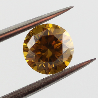 Fancy Deep Brownish Orangy Yellow Diamond, Round, 0.41 carat