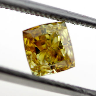 Fancy Deep Brownish Yellow Diamond, Cushion, 0.74 carat, VS2