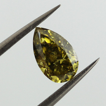 Fancy Deep Grayish Greenish Yellow Diamond, Pear, 0.84 carat