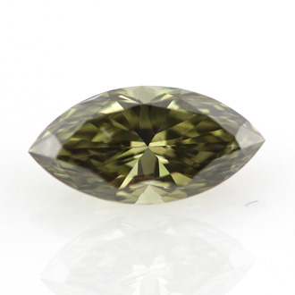 Fancy Deep Grayish Yellowish Green Chameleon Diamond, Marquise, 0.59 carat, SI1 - B