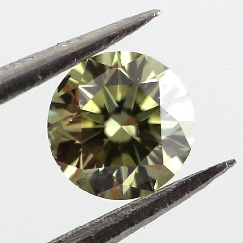 Fancy Grayish Yellowish Green Chameleon Diamond, Round, 0.19 carat, I1 - B