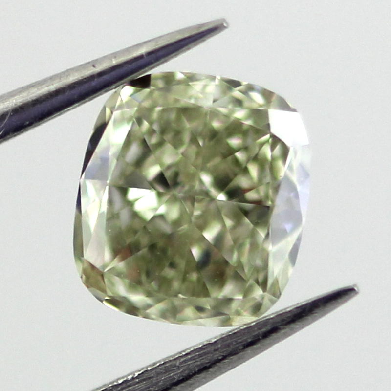 Fancy Grayish Yellowish Green Chameleon Diamond, Cushion, 0.52 carat, VS2