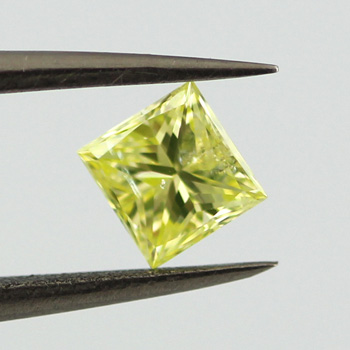 Fancy Intense Green Yellow Diamond, Princess, 0.45 carat
