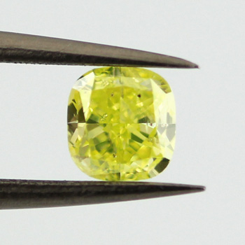 Fancy Intense Green Yellow Diamond, Cushion, 0.55 carat