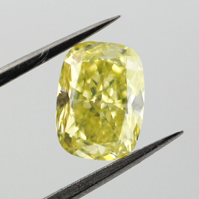 Fancy Intense Greenish Yellow Diamond, Cushion, 1.41 carat, VVS2- C