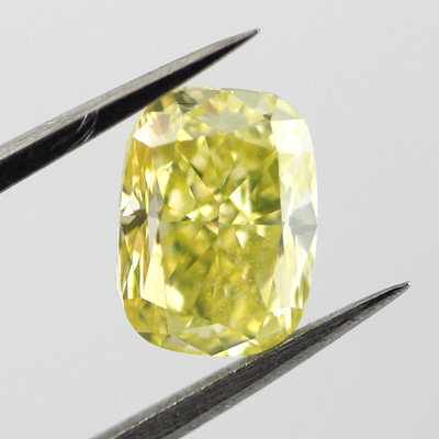 Fancy Intense Greenish Yellow Diamond, Cushion, 1.41 carat, VVS2