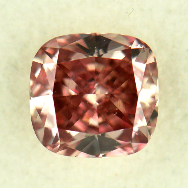 Fancy Intense Orangy Pink Diamond, Cushion, 0.62 carat, VS2