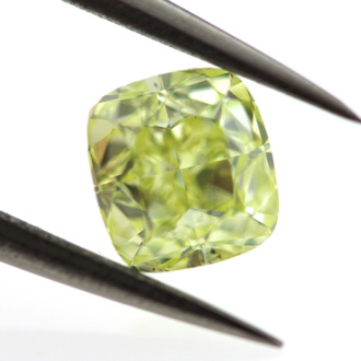Fancy Intense Yellow Green Diamond, Cushion, 0.71 carat, SI1