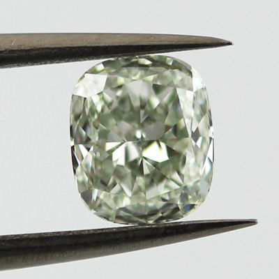 Fancy Light Yellowish Green Diamond, Cushion, 1.03 carat, VS2 - B