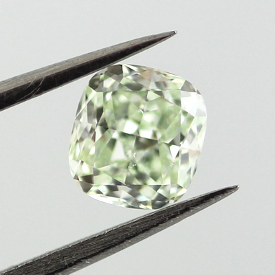 Fancy Light Yellowish Green Diamond, Cushion, 0.52 carat, SI1- C