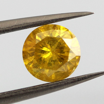 Fancy Vivid Orangy Yellow Diamond, Round, 0.88 carat