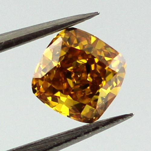 Fancy Vivid Yellow Orange Diamond, Cushion, 0.38 carat - B