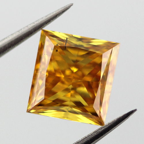 Fancy Vivid Yellow Orange Diamond, Princess, 1.09 carat, SI1- C