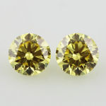 Pair of Fancy Intense Yellow Diamond, Round, 3.35 carat, SI1 - Thumbnail