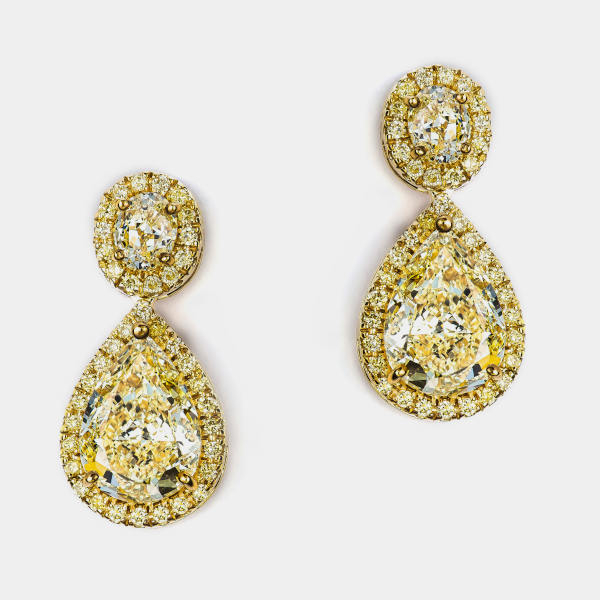 Pear Shaped Canary Yellow Diamond Drop Earrings in Yellow Gold
